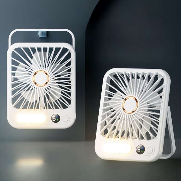 Desktop Fan, Super Quiet Battery Powered Small USB Fan, Strong Wind, 180?? Tilt Folding And 5 Speed Adjustable, With LED Nightlight Lighting, Battery Powered Mini Personal Fan For Office Bedroom Desktops