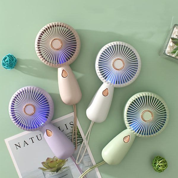 Portable Handheld Mini Fan With LED Lights, USB Rechargeable Quiet Desk Fan, Personal Cooling For Travel & Office Use