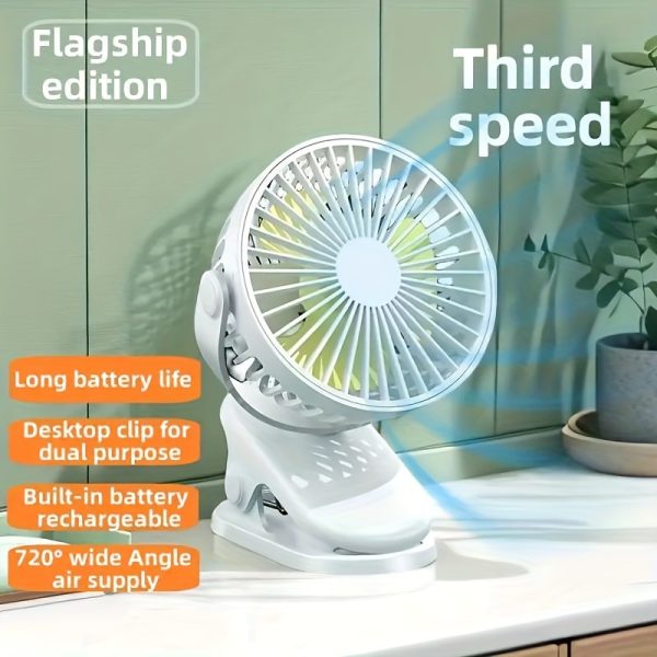 Rechargeable Mini Clip-on Fan: 3-Speed, 360?? Rotation, Battery Powered, Portable, Compact, Quiet, Personal Cooling Desktop Fan for Strollers, Travel, Camping, Golf, Gym, Office, Home