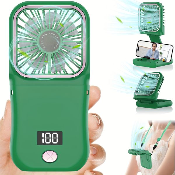 Portable Handheld Mini Fan With Digital Display, Ultra-Thin Folding Neck Fan, USB Rechargeable 3000mAh Battery, 180?? Adjustable, 3-Speed, For Personal Cooling, Travel, Sports