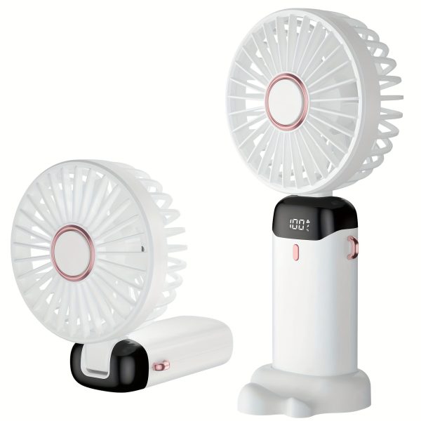 Handheld fan, mini portable fan USB rechargeable, small pocket fan 5-speed with tether and base, USB desktop fan foldable, suitable for office, travel, home, and school