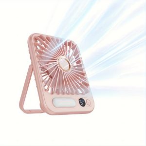 Mini USB Rechargeable Desk Fan with LED Light, 5-Speed, Low Noise, Long Lasting Battery Life, Portable for Office, Home, Travel, Camping