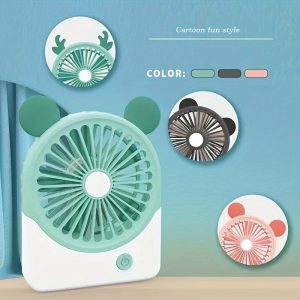 1pc Mini Cute Cartoon USB Rechargeable Handheld Fan For Desk Or Office, Compact And Portable