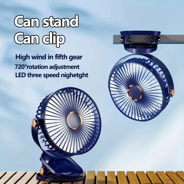 Portable Clip-on Fan with Holder, 6-inch Table Fan, USB Rechargeable Battery, Quiet Camping Fan, 5-Speed, High Wind, Durable Clamp, for Golf Cart, Office Desk, Outdoor Travel, Tent, Gym Treadmill, Unfragranced, 1200mAh Lithium Battery, Rechargeable