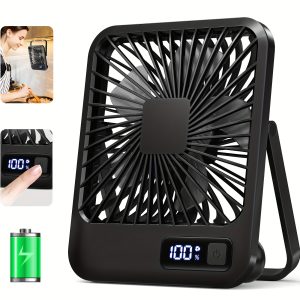 Desktop Desktop Fan Battery Operated, Portable USB Charging Fan, 1800mAh, 180?? Tilt Folding Personal Fan With Power Display, 5 Speeds Ultra Quiet Desktop Fan For Desk, Home And Travel