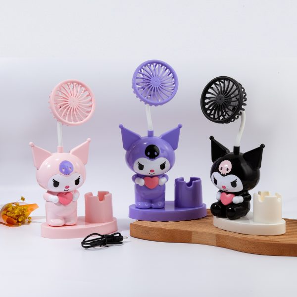 Sanrio Kuromi Heart-Shaped Desk Fan with 360?? Rotation, USB Charging, Built-in Pencil Sharpener & Pen Holder - Perfect for Home or Office