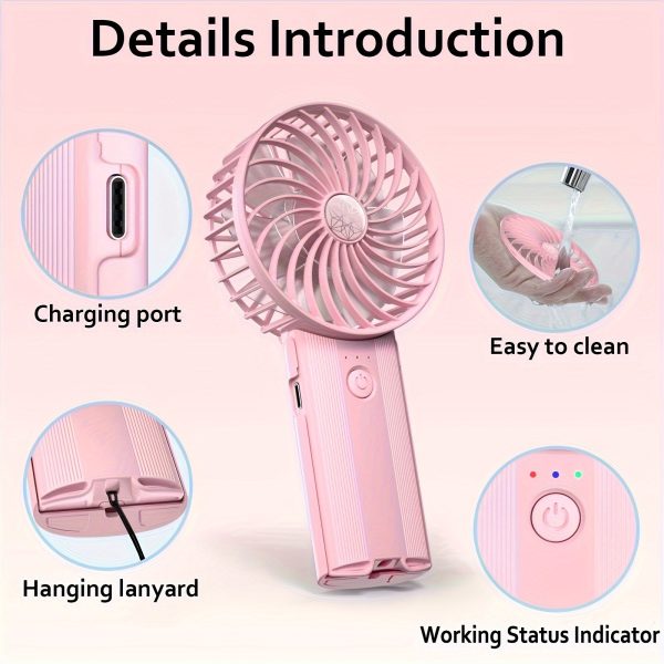 Handheld Fan, Portable Neck Hanging USB Charging Mini Fan, Silent Small Personal Handheld Fan, Battery Driven Powerful 4-speed Silent Desktop Cooling Fan, Suitable For Bedrooms, Offices, And Travel